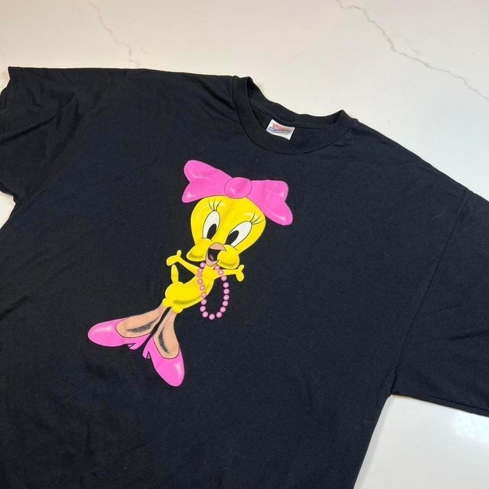 Vintage Tweety Bird Looney Tunes Graphic T-Shirt Hanes Heavyweight XL Black